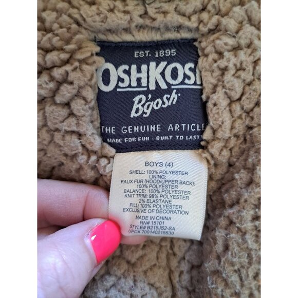 OshKosh B'Gosh Boys Size 4 Hooded Toddler Jacket Sherpa Lining  Pockets Thick - Picture 8 of 9